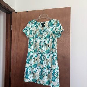 H&M Blue and White Flutter Sleeve Mini Dress